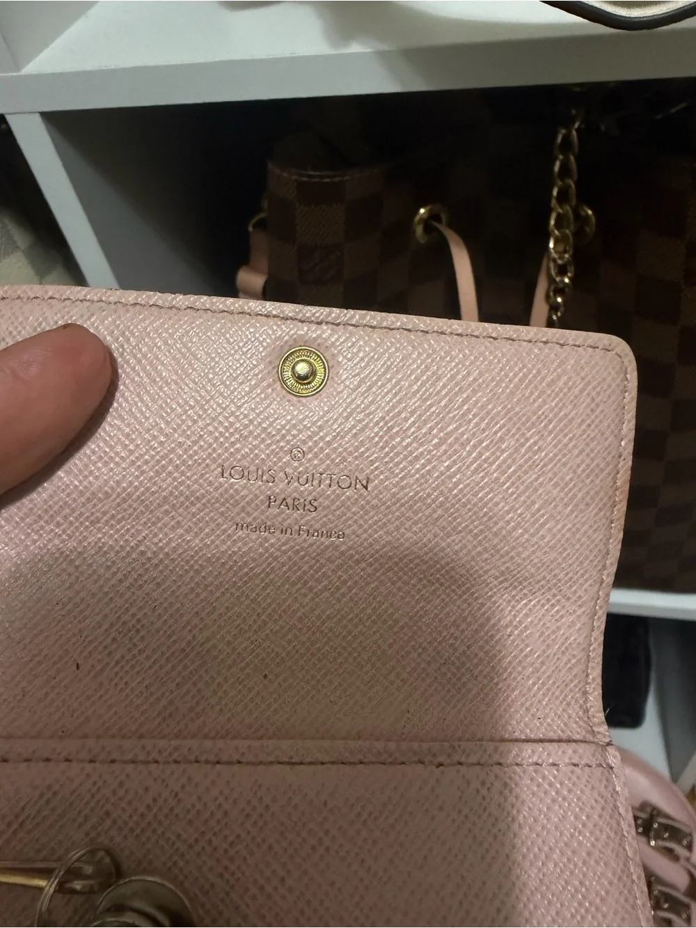 Louis Vuitton Brown Monogram Card Holder with Pink Snap 6 ring